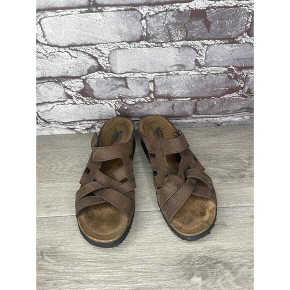 Spring Step Brown Suede Leather Cork Slide Wedge Sandals Women’s Sz 39EU/8.5M US - Picture 2 of 16